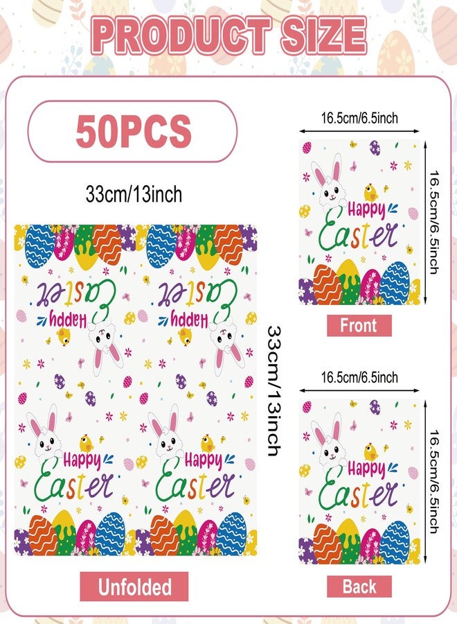 PERFQU 50 Pcs Happy Easter Napkins Disposable, 13 Inch Spring Bunny Napkins, 3-Ply Cute Easter Eggs Rabbit Flower Dinner Cocktail Paper Towels for Easters Party Supplies Table Decorations Favors - Image 3