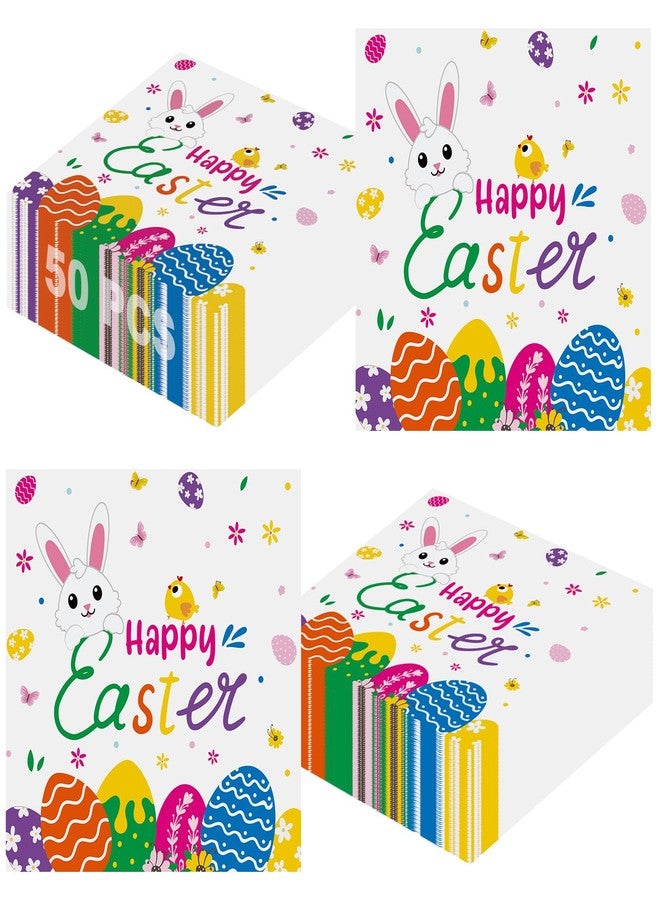 PERFQU 50 Pcs Happy Easter Napkins Disposable, 13 Inch Spring Bunny Napkins, 3-Ply Cute Easter Eggs Rabbit Flower Dinner Cocktail Paper Towels for Easters Party Supplies Table Decorations Favors - Image 1