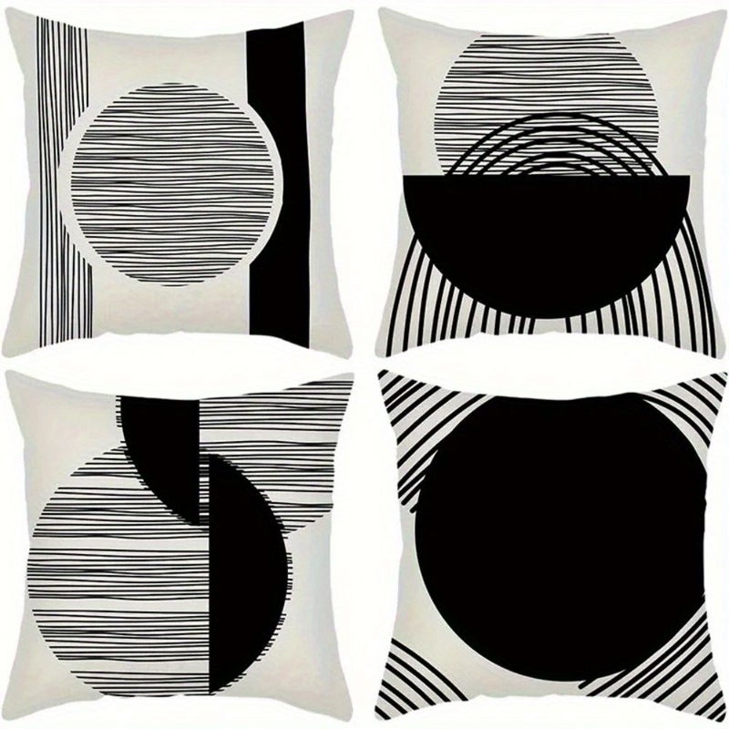 4 Modern Art Throw Pillows 45x45 Cm Black White Geometric Patterns for Living Room Sofa Decorative Cushions Soft Material - Image 1