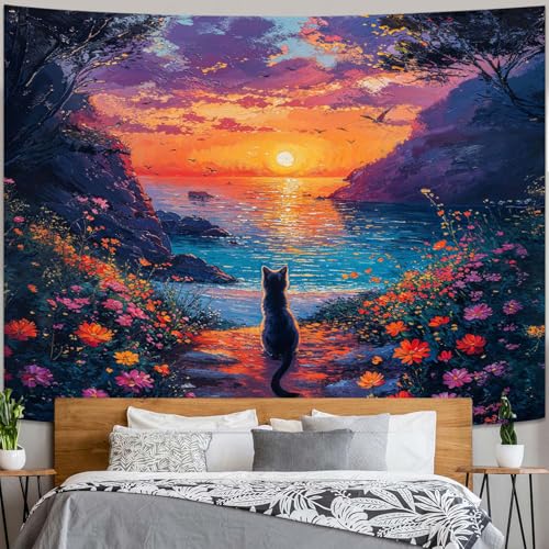 kampdream Landscape Tapestry, Scenery Art Wall Tapestries, Nature Wall Decor for Bedroom Living Room Backdrop Sunset Cat 36×48 inches - Image 3