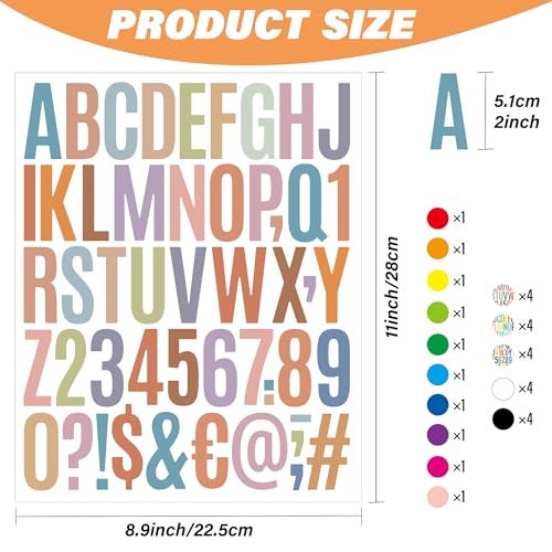 Metsyth Letter Stickers 30 Sheets 1500 PCS Large Alphabet Stickers 2 Inch Vinyl Self Adhesive Stick on Sticker for Water Bottles Cup Mailbox Number Address Craft Scrapbooking Bulletin Board Decor Multicolor - Image 3