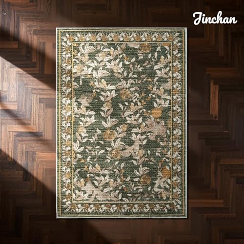 jinchan Eden Floral Area Rug 2x3 Entryway Vintage Washable Indoor Doormat Accent Rug Lightweight Soft Small NonSlip Low Pile Distressed Green Carpet for Entrance Kitchen Bedroom Bathroom - Image 3