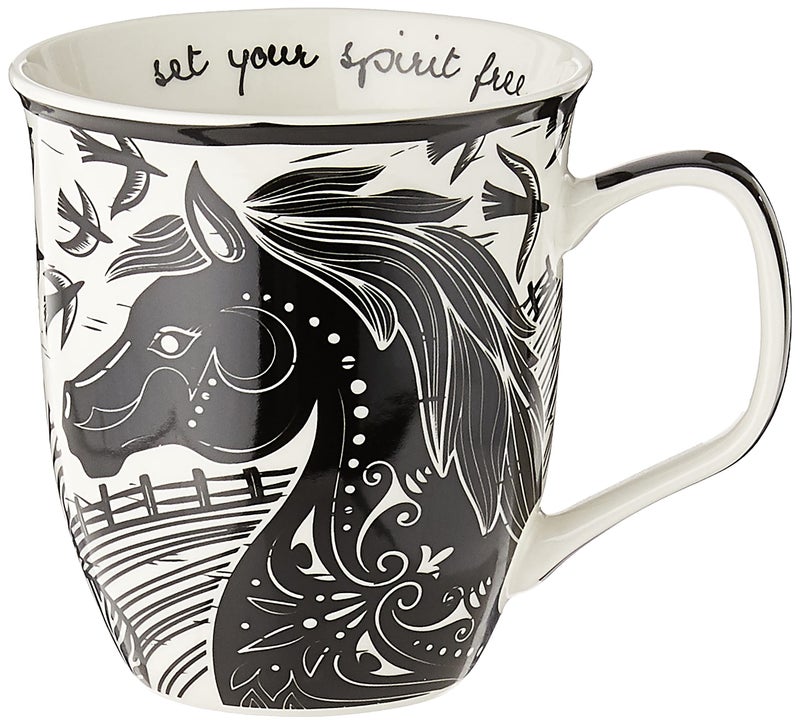 Karma Gifts 16 oz Black and White Boho Mug Horse - Cute Coffee and Tea Mug - Ceramic Coffee Mugs for Women and Men - Image 1
