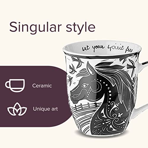 Karma Gifts 16 oz Black and White Boho Mug Horse - Cute Coffee and Tea Mug - Ceramic Coffee Mugs for Women and Men - Image 3