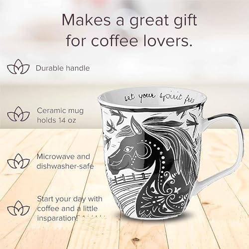 Karma Gifts 16 oz Black and White Boho Mug Horse - Cute Coffee and Tea Mug - Ceramic Coffee Mugs for Women and Men - Image 2