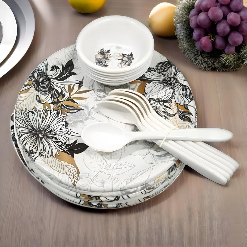 Inpro قم بترقية تجربة تناول الطعام الخاصة بك مع مجموعة العشاء المكونة من 18 قطعة من الميلامين والتي تشمل 6 أطباق كاملة و6 سلطانيات و6 ملاعق. - Image 1