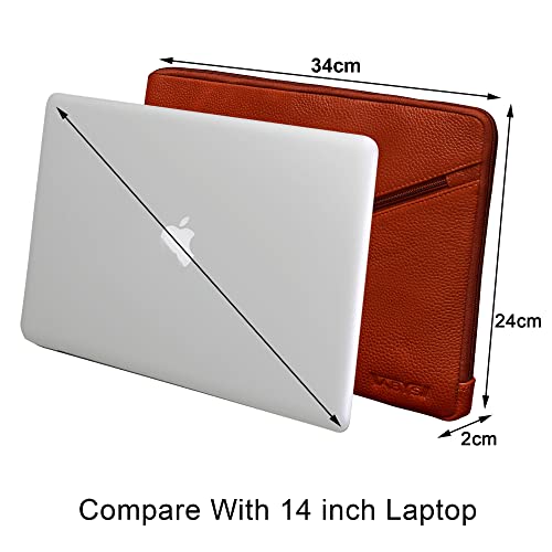 ABYS Genuine Leather 14 Inch Light Brown Laptop Sleeve & Slipcase for Men and Women (8619LB) - Image 4