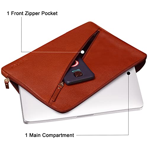 ABYS Genuine Leather 14 Inch Light Brown Laptop Sleeve & Slipcase for Men and Women (8619LB) - Image 5