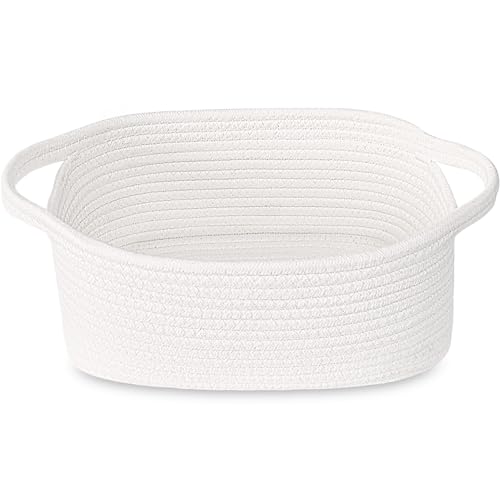 ABenkle Small White Basket Soft Woven Storage Bins Baskets for Cat Dog Toys Organizer Decorative Shelves Closet Organizing Basket Chest Box Empty Gift Baskets - Image 1