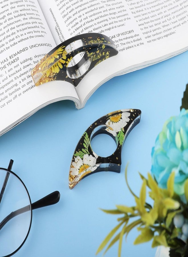 cobee Dried Flower Book Holder, 2 Pieces Handmade Thumb Book Page Holder Resin Reading Accessories Ring Book Opener Floral Bookmark for Teachers Book Lovers - Image 4