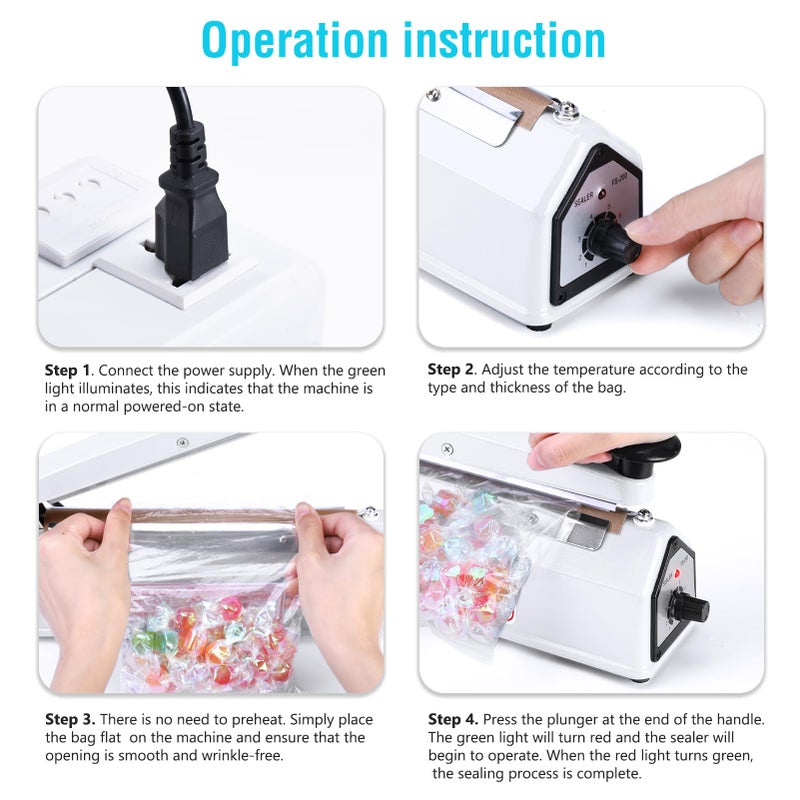 METRONIC Impulse Sealer 8 inch, Manual Heat Sealer Machine for Plastic Bags, Shrink Wrap Bag Sealers Heavy Duty Sealing Machine With Repair Kit (White) - Image 4