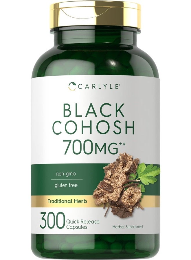 Carlyle كبسولات بلاك كوهوش | 700 ملغ | 300 حبة | خالية من الكائنات المعدلة وراثيًا وخالية من الغلوتين | مكمل مستخلص جذر بلاك كوهوش - Image 1