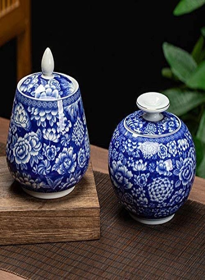 123Arts وعاء سكر سيراميك من 123Arts، أزرق وأبيض، برطمان تخزين طعام وقهوة بغطاء محكم الإغلاق - Image 4