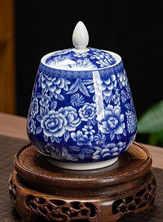 123Arts وعاء سكر سيراميك من 123Arts، أزرق وأبيض، برطمان تخزين طعام وقهوة بغطاء محكم الإغلاق - Image 3