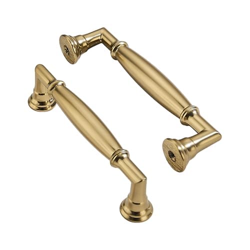 ZAUYX 10 Pack 334 Inch Hole Center Brushed Brass Cabinet pulls Solid Satin Brass Heavy Duty Cabinet Pull Cabinet Handles Kitchen Cabinet Hardware Vanity Handles Bathroom Cabinet pulls - Image 1