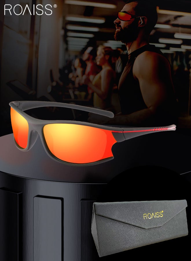 roaiss Polarized Sports Sunglasses for Men and Women, UV400 Protection Cycling Glasses, Bicycle Anti-Dust Goggles for Baseball, Running, Driving Fishing, Golf, Black and Red - Image 1