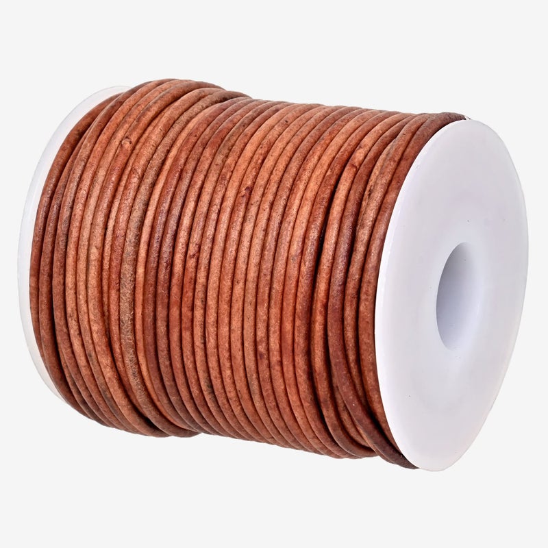 GENIQUE RealGenuine Round Leather String Cord for Necklace Bracelets Jewelry Kumihimo Braiding DIY Projects 20 Metres 2mm Light Brown Distressed