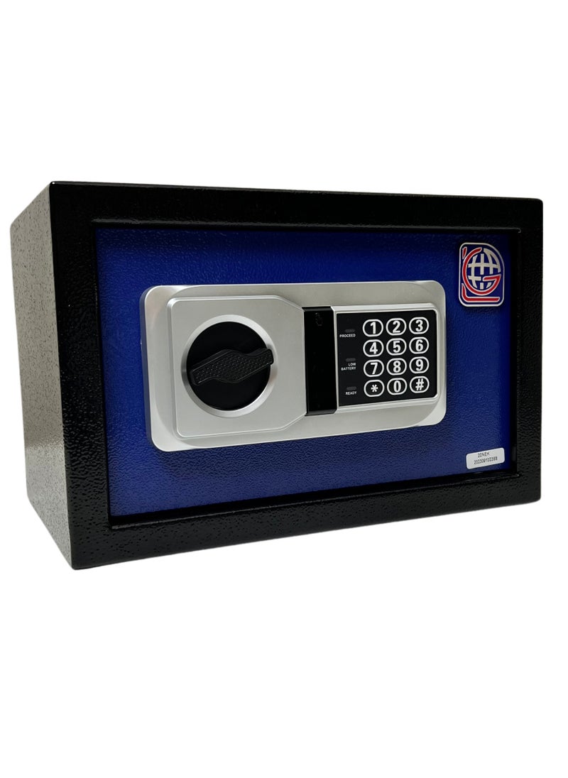 LOTFY GROUP صندوق أمانات LG كود - 20NEK - 20*31*20 سم - لون أزرق - صندوق أمانات للمكتب المنزلي - قفل إلكتروني - قفل بالمفتاح  - Image 1