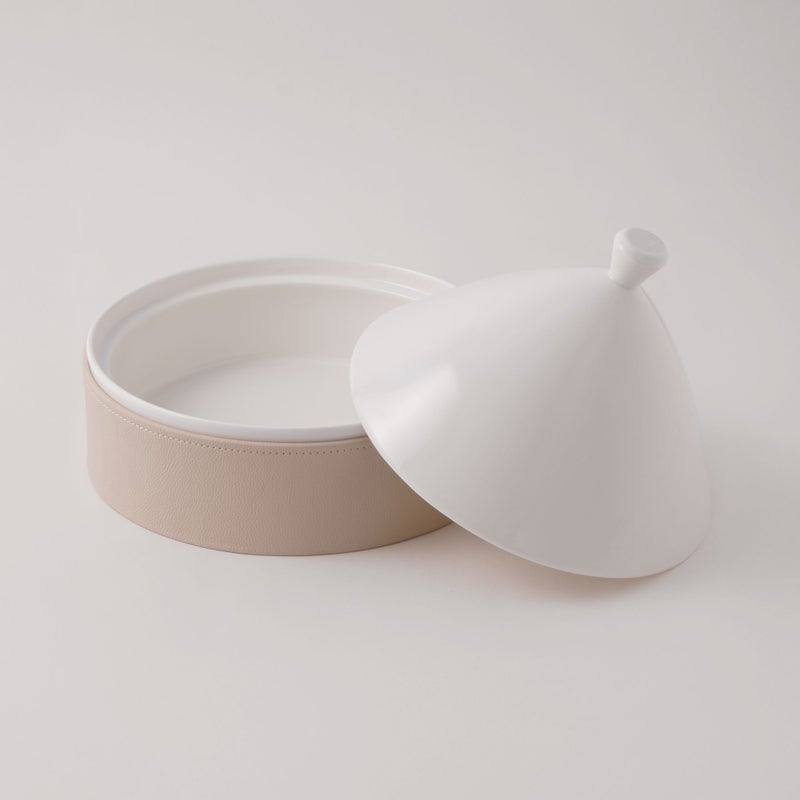 La Mesa Porcelain Tagine With Plain Beige Leather Coat, White, 7" - Image 1