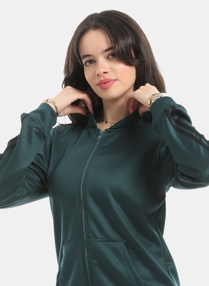 Andora Dark Teal Long Sleeves Hooded Zipped Tracksuit_Green - Image 5