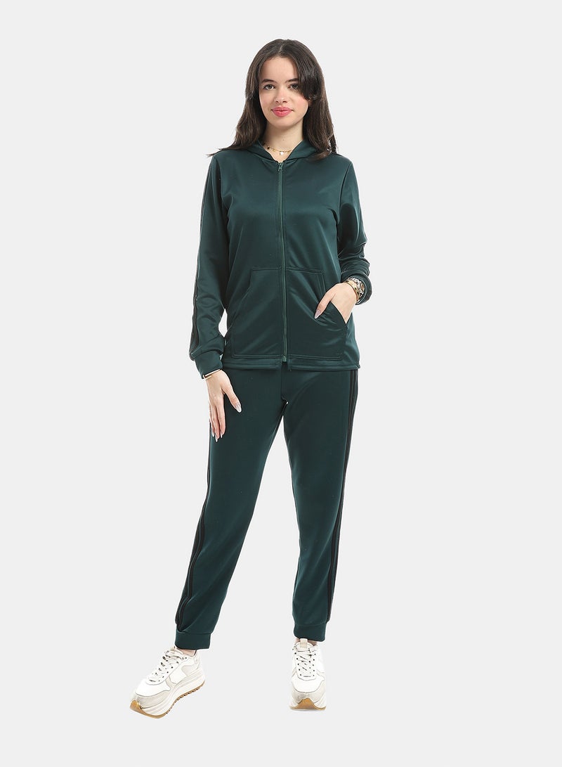 Andora Dark Teal Long Sleeves Hooded Zipped Tracksuit_Green - Image 1