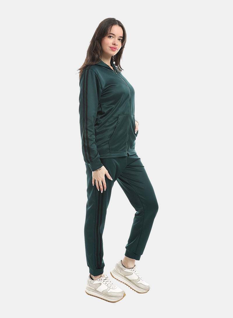 Andora Dark Teal Long Sleeves Hooded Zipped Tracksuit_Green - Image 4