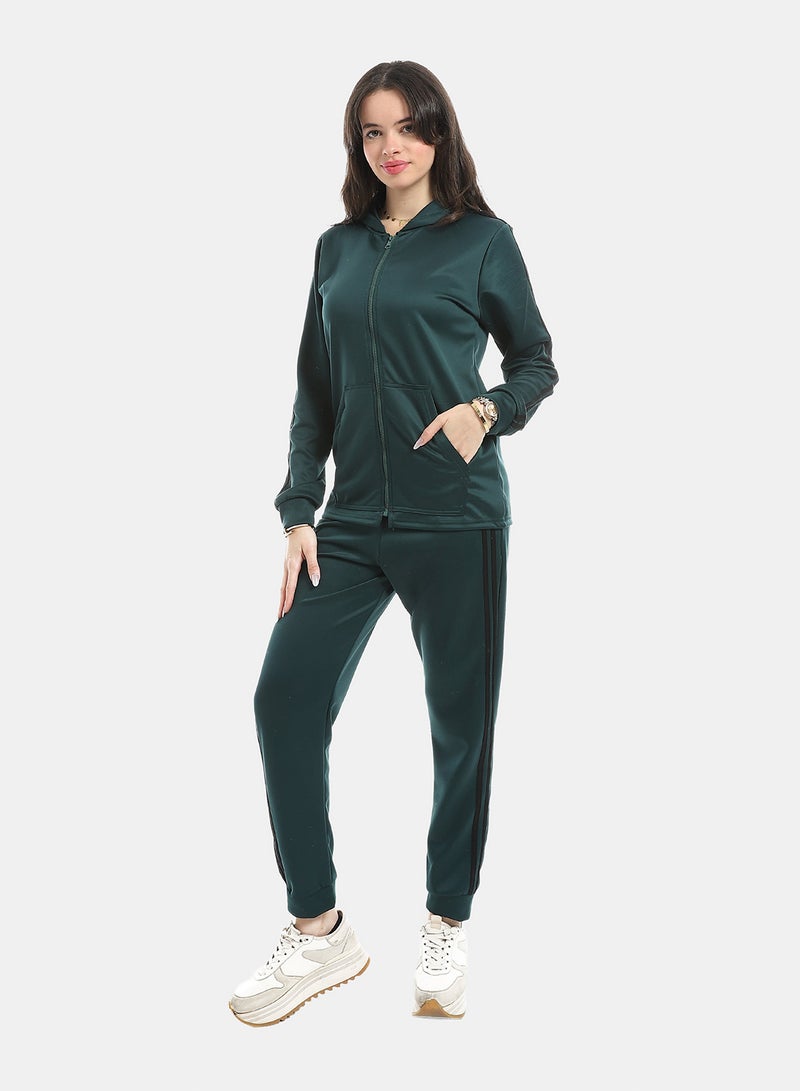 Andora Dark Teal Long Sleeves Hooded Zipped Tracksuit_Green - Image 2