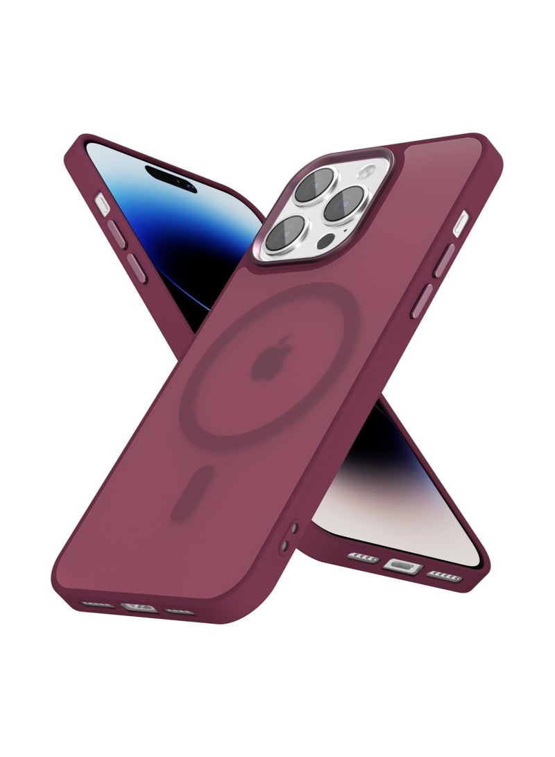 Denx Matte Magnetic case for iPhone 14 Pro Max , High Grade Drop Protection with Shockproof Strip, Translucent Matte Back Phone Case (Deep Red)  - Image 1