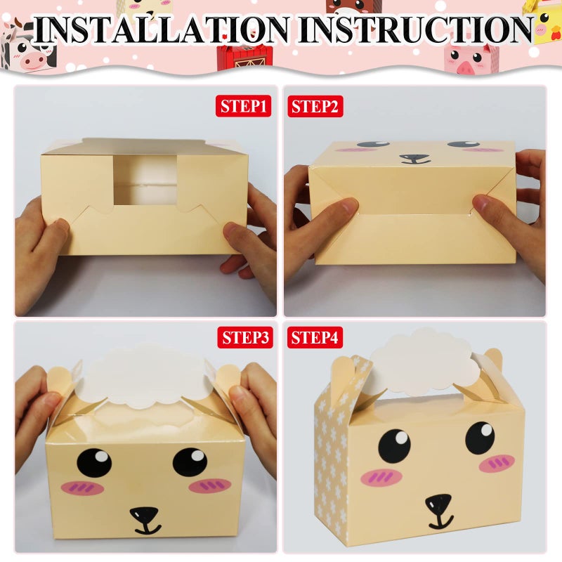 Tevxj 12 عبوة صناديق هدايا حفلة حيوانات المزرعة موضوع عيد الميلاد صناديق حلوى حيوانات المزرعة صناديق هدايا للأطفال الفتيات زينة حفلة استحمام الأطفال - Image 4