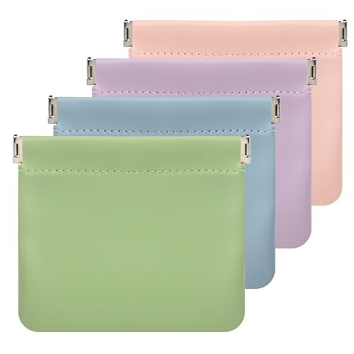 ISKYBOB Pouchic - Personalized Snap Closure Leather Organizer Pouch, 4Pcs Lambskin Pocket Cosmetic Bag Portable Self-Closing Small Makeup Bag for Purse Women Mini Travel Coin Storage Pouches (Macaron) - Image 1