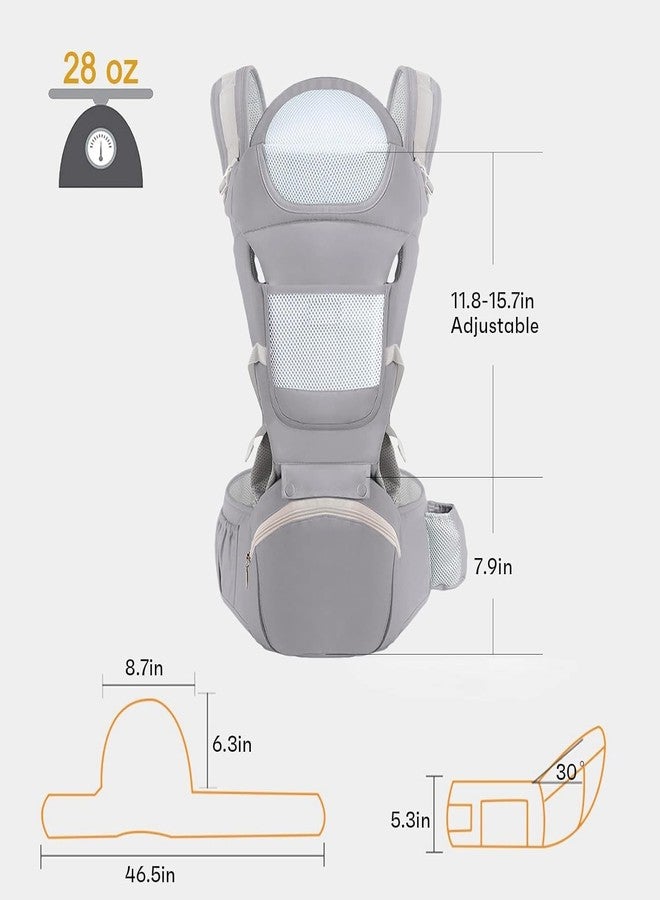 Deoxys Baby Carrier Ergonomic Infant Carrier with Hip Seat Kangaroo Bag Soft Baby Carrier Newborn to Toddler 7-45lbs Front and Back Baby Holder Carrier for Men Dad Mom (Grey) - Image 4