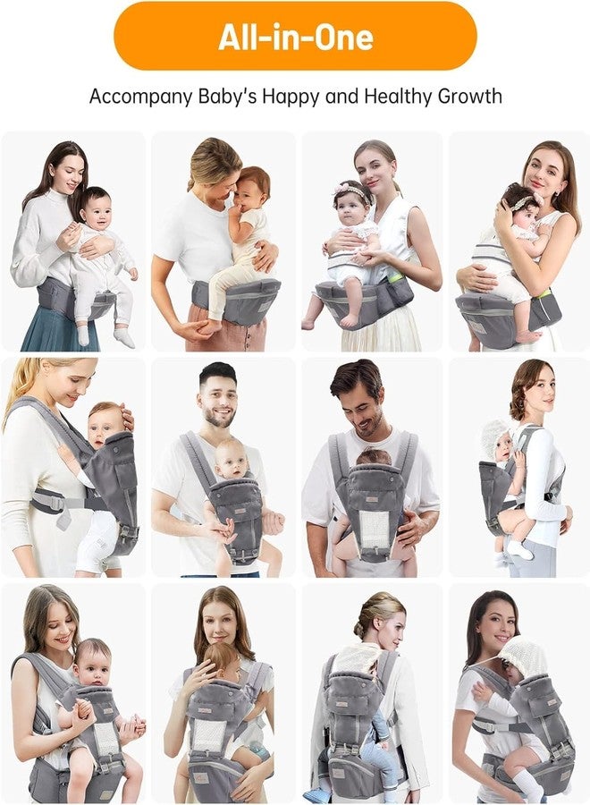 Deoxys Baby Carrier Ergonomic Infant Carrier with Hip Seat Kangaroo Bag Soft Baby Carrier Newborn to Toddler 7-45lbs Front and Back Baby Holder Carrier for Men Dad Mom (Grey) - Image 2