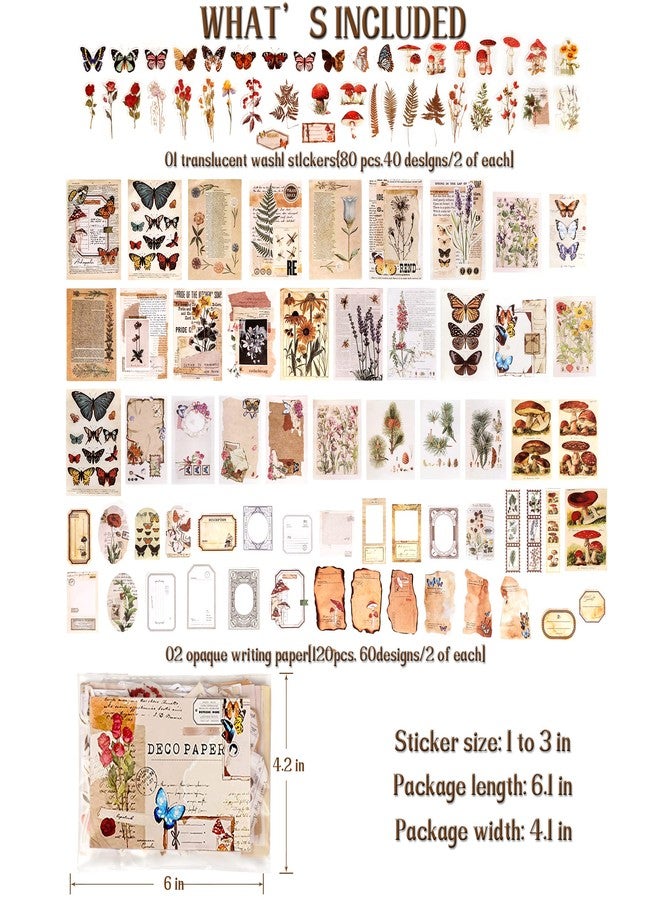EWPJDK 200 Pieces Vintage Scrapbook Supplies Pack for Junk Journal Planners DIY Paper Stickers Vintage Ephemera Pack Decoupage for Art Journaling Bullet Craft Notebooks Collage Aesthetic Gifts (Plant) - Image 2
