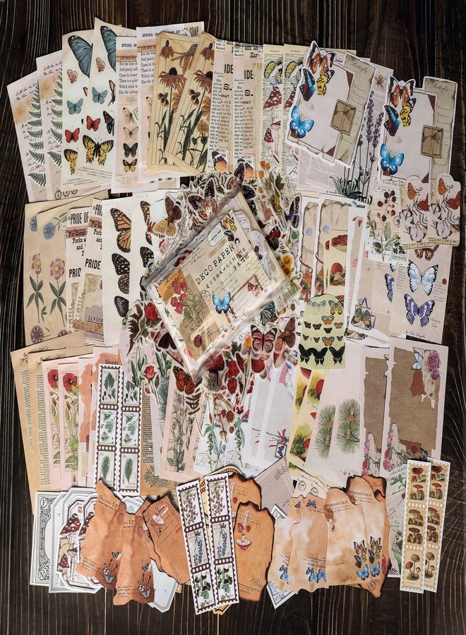 EWPJDK 200 Pieces Vintage Scrapbook Supplies Pack for Junk Journal Planners DIY Paper Stickers Vintage Ephemera Pack Decoupage for Art Journaling Bullet Craft Notebooks Collage Aesthetic Gifts (Plant) - Image 3