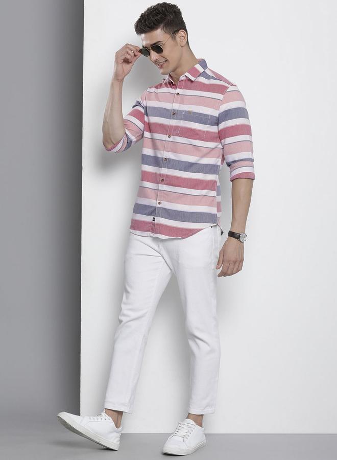 The Indian Garage Co Men Pink Striped Casual Shirt - Image 5