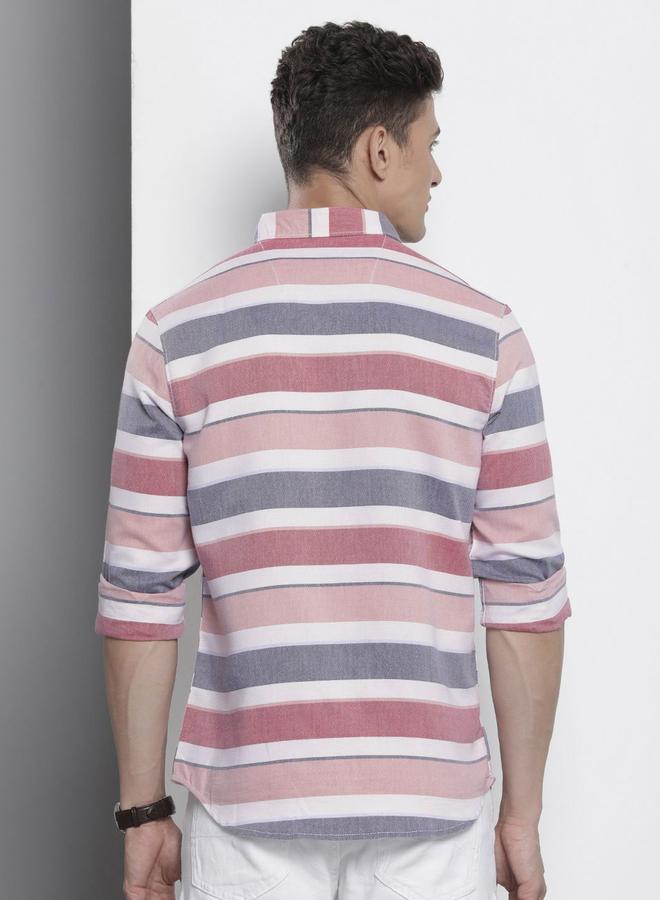 The Indian Garage Co Men Pink Striped Casual Shirt - Image 3