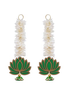 Webelkart Webelkart Premium Yellow Lotus with White Gajra Flower Wall Hanging |Lotus Back Drop Hanging | Wall Decor |Temple Decor Wall Hanging Home and Office Decor (Green)  - Image 4