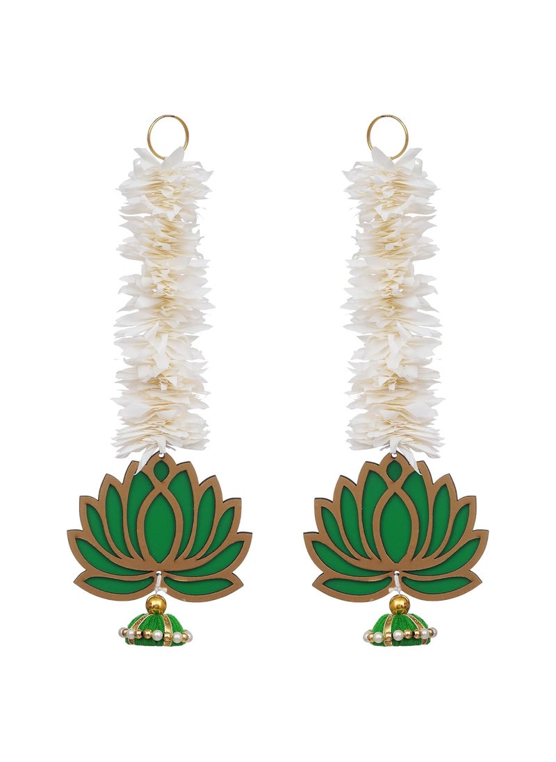 Webelkart Webelkart Premium Yellow Lotus with White Gajra Flower Wall Hanging |Lotus Back Drop Hanging | Wall Decor |Temple Decor Wall Hanging Home and Office Decor (Green)  - Image 4