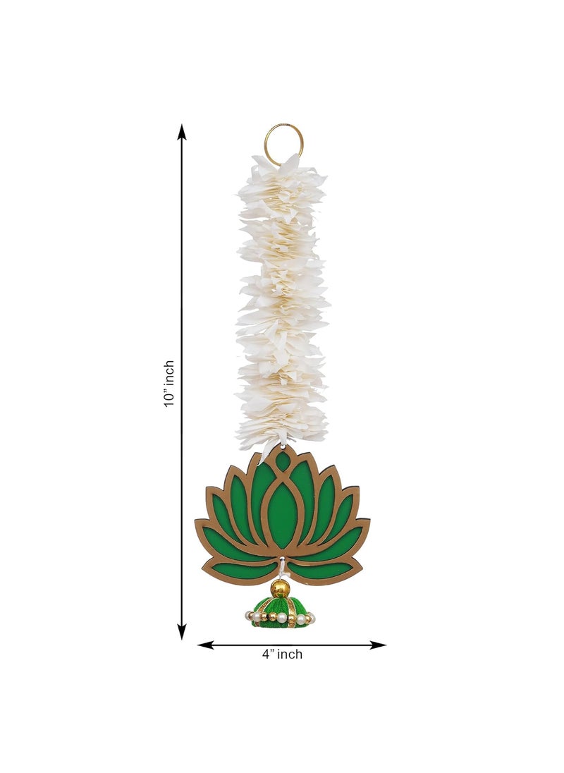 Webelkart Webelkart Premium Yellow Lotus with White Gajra Flower Wall Hanging |Lotus Back Drop Hanging | Wall Decor |Temple Decor Wall Hanging Home and Office Decor (Green)  - Image 3