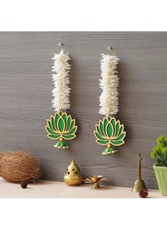 Webelkart Webelkart Premium Yellow Lotus with White Gajra Flower Wall Hanging |Lotus Back Drop Hanging | Wall Decor |Temple Decor Wall Hanging Home and Office Decor (Green)  - Image 2