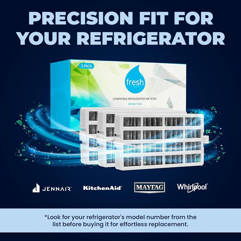 Mist Fresh W10311524 Refrigerator Air Filter Replacement for Whirlpool, W10311524, AIR1, Maytag, Kitchenaid, and Jenn-Air, FreshFlow (3 Pack) - Image 2