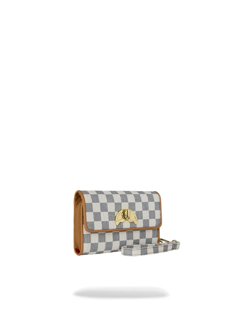 سبراي جراوند EMBOSSED CHECK CREAM TURNLOCK WALLET w/ WRISTLET STRAP