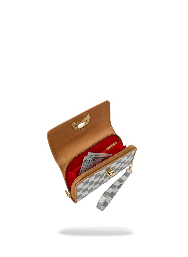 SPRAYGROUND EMBOSSED CHECK CREAM TURNLOCK WALLET w/ WRISTLET STRAP - Image 4