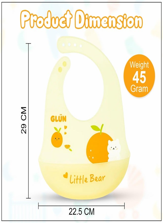 GLUN® Pack of 2 Soft Feeding Bibs with Bowl, Cute Oranges Print for Growing Champs, Easily Wipes Clean, Comfortable Soft Baby Bibs, Less Time Cleaning after Meals for Babies - Image 2