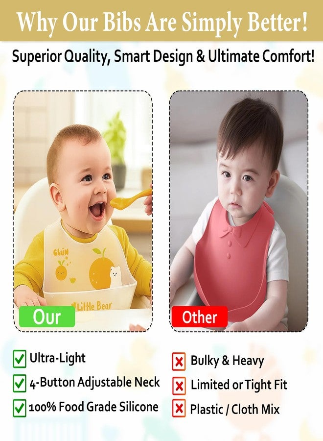 GLUN® Pack of 2 Soft Feeding Bibs with Bowl, Cute Oranges Print for Growing Champs, Easily Wipes Clean, Comfortable Soft Baby Bibs, Less Time Cleaning after Meals for Babies - Image 3