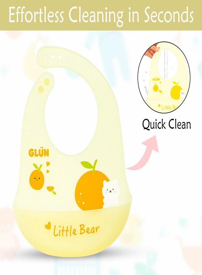 GLUN® Pack of 2 Soft Feeding Bibs with Bowl, Cute Oranges Print for Growing Champs, Easily Wipes Clean, Comfortable Soft Baby Bibs, Less Time Cleaning after Meals for Babies - Image 4
