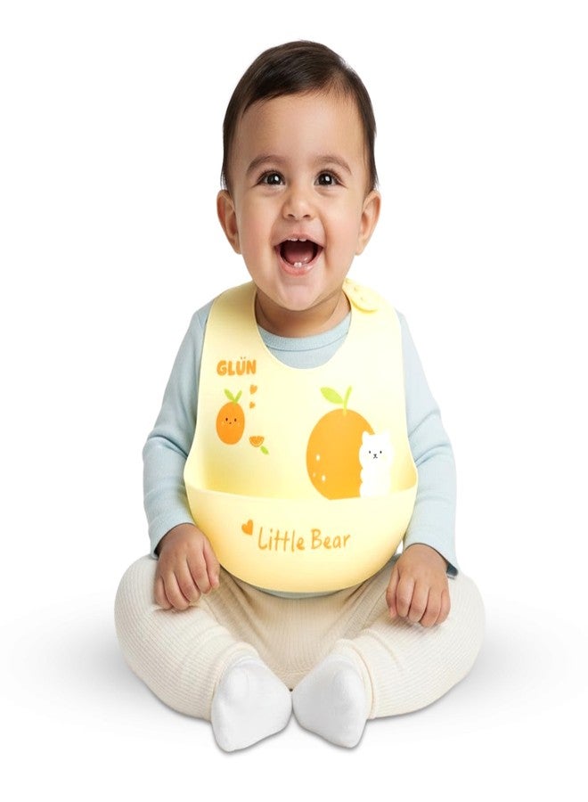 GLUN® Pack of 2 Soft Feeding Bibs with Bowl, Cute Oranges Print for Growing Champs, Easily Wipes Clean, Comfortable Soft Baby Bibs, Less Time Cleaning after Meals for Babies - Image 5