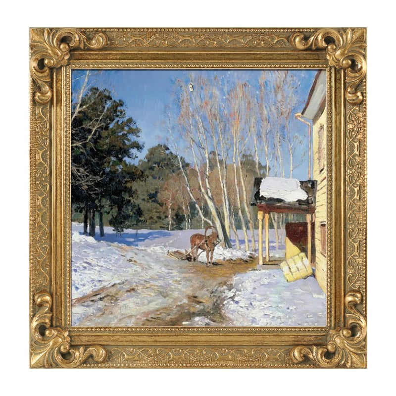 FOLKOR Antique Gold 12x12 Canvas Frame, Solid Wood Baroque Ornate Art Frame for Oil Paintings Prints Pictures Posters, Finished Open Back Frame, No Back & Cover (Gold) - Image 1