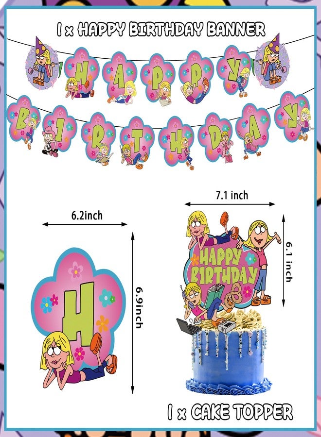 PINUO Cartoon Girls Birthday Party Decoration, Include Birthday Banner, Cake Topper, Latex Balloons, Hanging Swirls, for Lizzie Theme Kids Fans Party Supplies Favors - Image 4