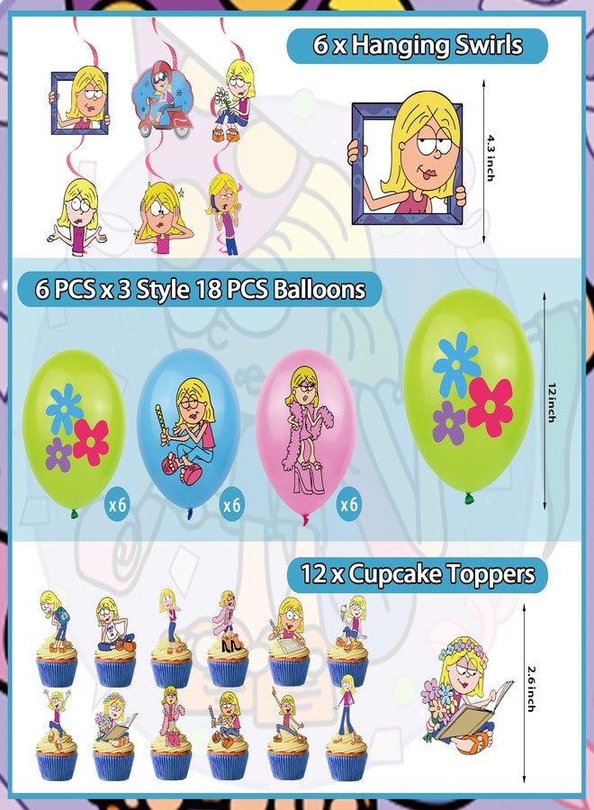 PINUO Cartoon Girls Birthday Party Decoration, Include Birthday Banner, Cake Topper, Latex Balloons, Hanging Swirls, for Lizzie Theme Kids Fans Party Supplies Favors - Image 5